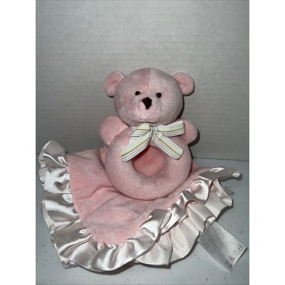 CARTERS Pink Bear Ring Rattle Baby Lovey Security Blanket Satin Ruffle